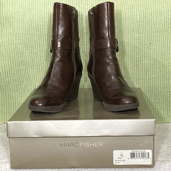 Marc Fisher Womens Ventura Brown Leather Mid Zip Wedge Boots Shoes - Size 6.5M - Picture 11 of 13